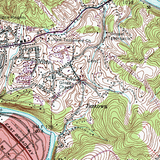 Topographic Map of Jimtown, TN