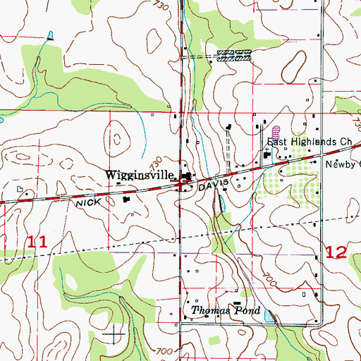 Topographic Map of Wigginsville, AL