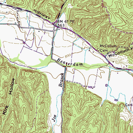 Topographic Map of Joe Branch, TN