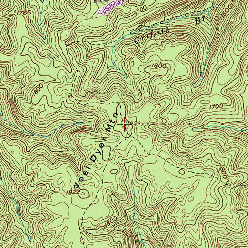 Topographic Map of Joel Dyer Mountain, TN