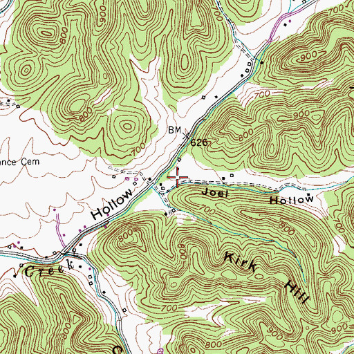 Topographic Map of Joel Hollow, TN