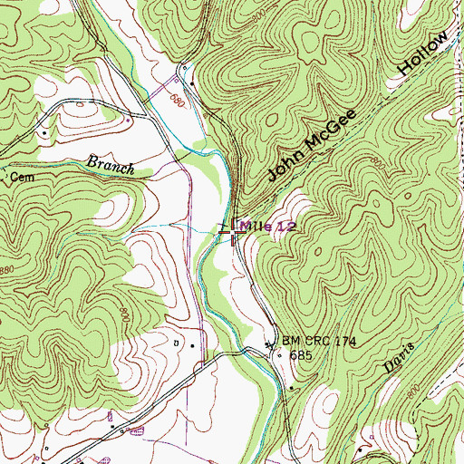 Topographic Map of John McGee Hollow, TN