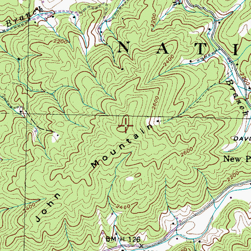 Topographic Map of John Mountain, TN