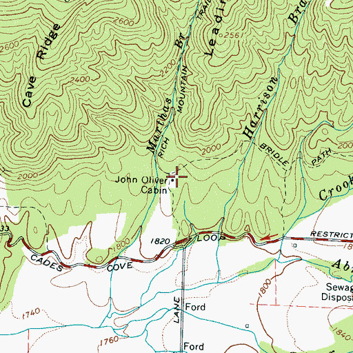 Topographic Map of John Oliver Cabin, TN