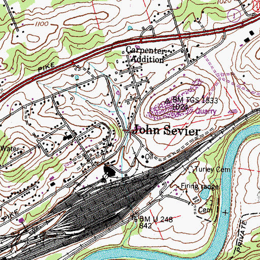 Topographic Map of John Sevier, TN