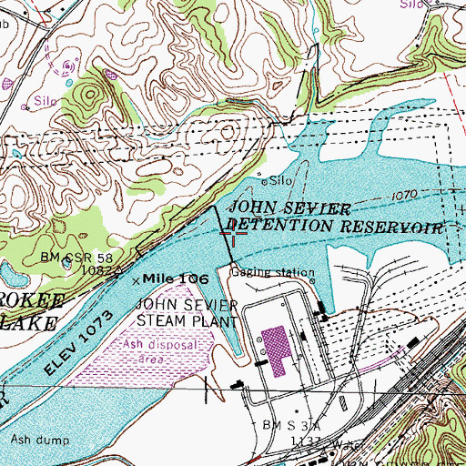 Topographic Map of John Sevier Detention Reservoir, TN