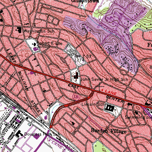 Topographic Map of John Sevier Junior High School (historical), TN