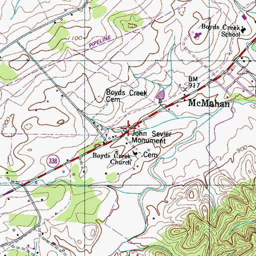 Topographic Map of John Sevier Monument, TN