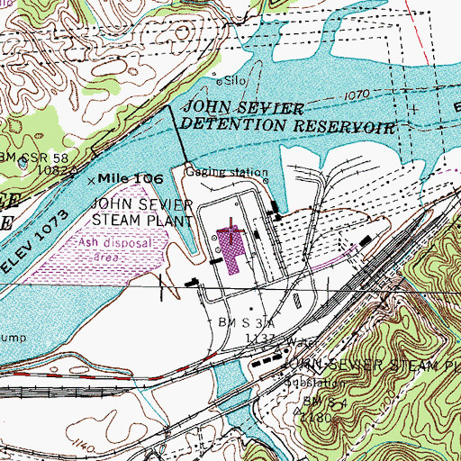 Topographic Map of John Sevier Steam Plant, TN