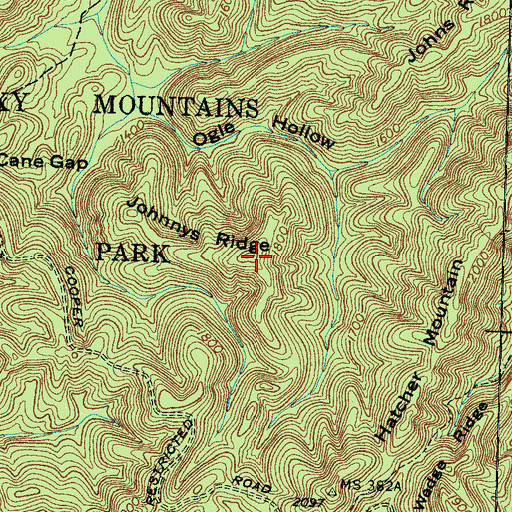 Topographic Map of Johnnys Ridge, TN