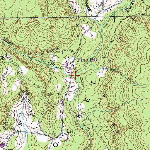 Topographic Map of Johns Branch, TN
