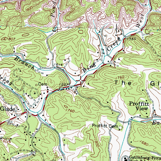 Topographic Map of Johns Branch, TN