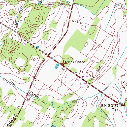 Topographic Map of Johns Chapel, TN