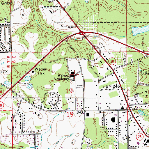 Topographic Map of Wilcox Academy, AL