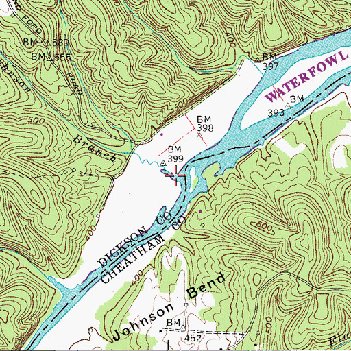 Topographic Map of Johnson Branch, TN