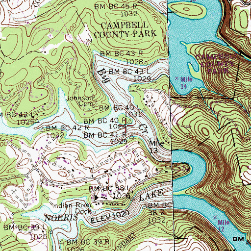 Topographic Map of Johnson Branch, TN