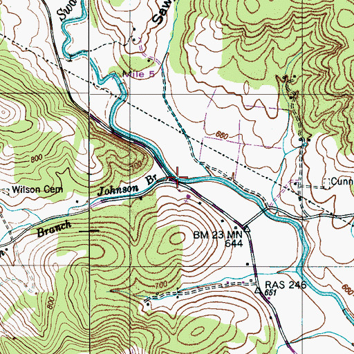 Topographic Map of Johnson Branch, TN