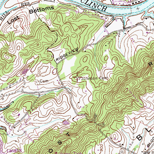Topographic Map of Johnson Cemetery, TN