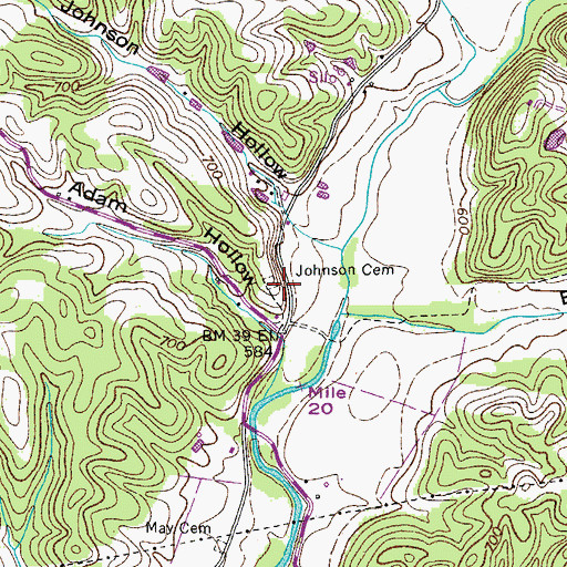 Topographic Map of Johnson Cemetery, TN