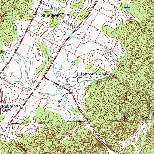 Topographic Map of Johnson Cemetery, TN