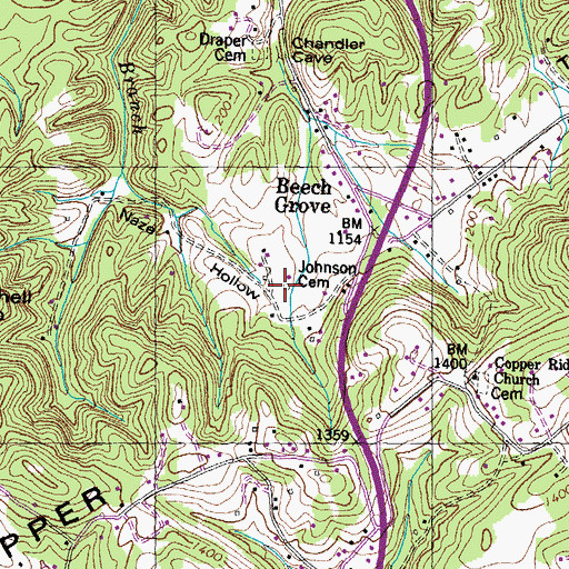 Topographic Map of Johnson Cemetery, TN