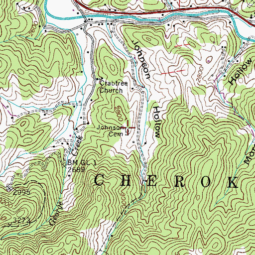 Topographic Map of Johnson Cemetery, TN