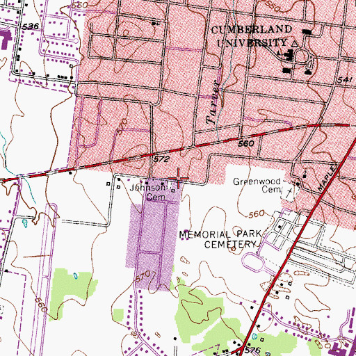 Topographic Map of Johnson Cemetery, TN