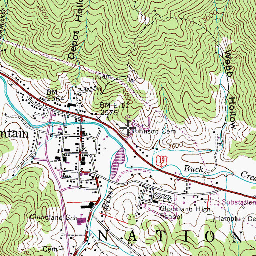 Topographic Map of Johnson Cemetery, TN