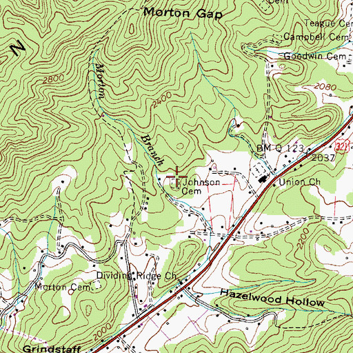 Topographic Map of Johnson Cemetery, TN