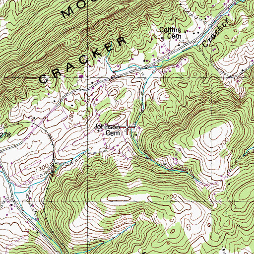 Topographic Map of Johnson Cemetery, TN