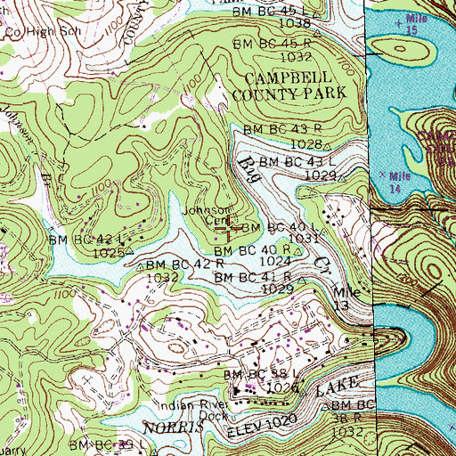 Topographic Map of Johnson Cemetery, TN