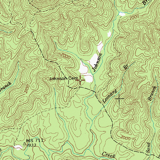 Topographic Map of Johnson Cemetery, TN