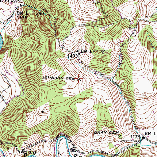 Topographic Map of Johnson Cemetery, TN