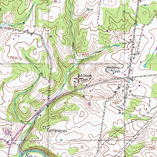 Topographic Map of Johnson Cemetery, TN