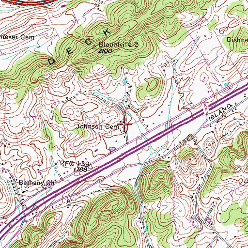 Topographic Map of Johnson Cemetery, TN