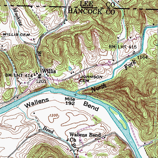 Topographic Map of Johnson Cemetery, TN