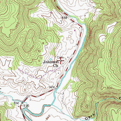 Topographic Map of Johnson Church, TN