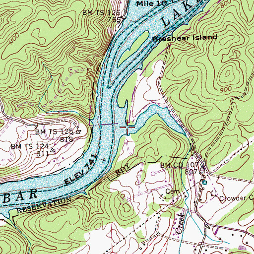 Topographic Map of Johnson Creek, TN