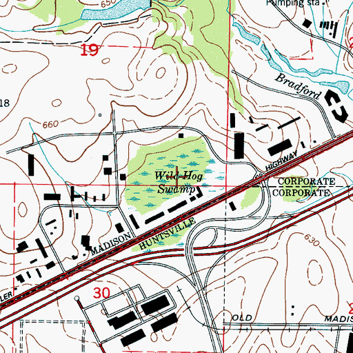 Topographic Map of Wild Hog Swamp, AL