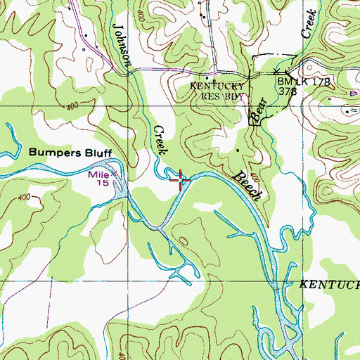 Topographic Map of Johnson Creek, TN