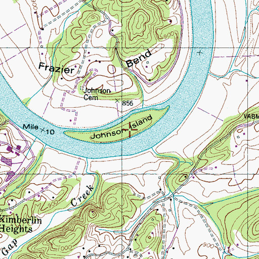 Topographic Map of Johnson Island, TN