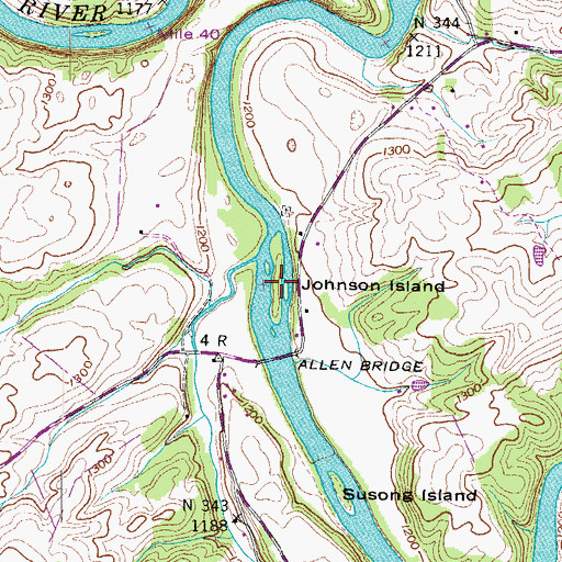 Topographic Map of Johnson Island, TN