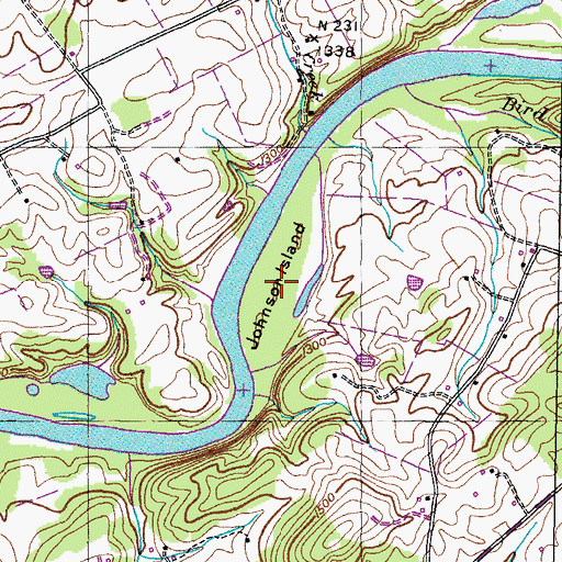 Topographic Map of Johnson Island, TN
