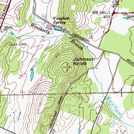 Topographic Map of Johnson Knob, TN