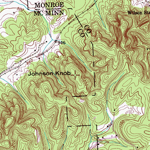 Topographic Map of Johnson Knob, TN