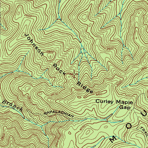 Topographic Map of Johnson Rock Ridge, TN