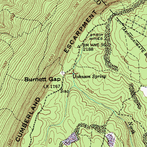Topographic Map of Johnson Spring, TN