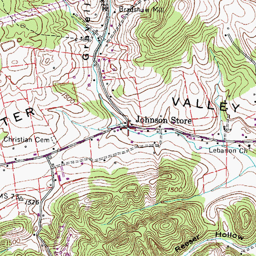 Topographic Map of Johnson Store, TN