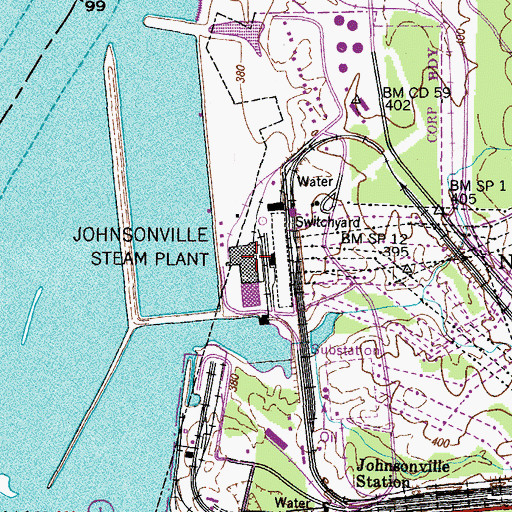 Topographic Map of Johnsonville Steam Plant, TN