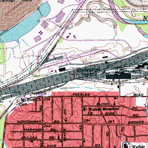 Topographic Map of Johnston Yards, TN